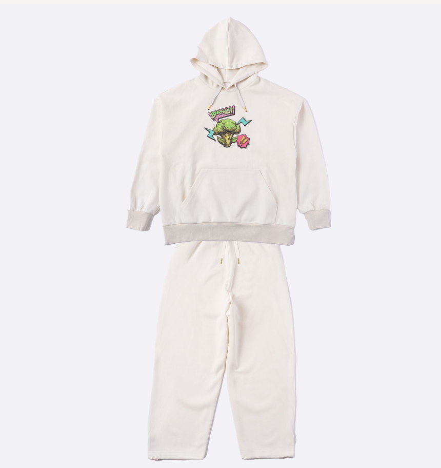 Broccoli Logo Minimal Sweat Set (Hoodie + Pants) White